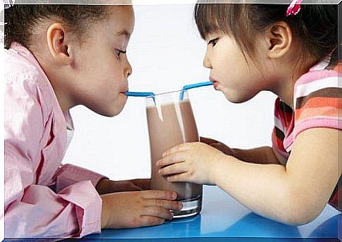 children and chocolate milkshake