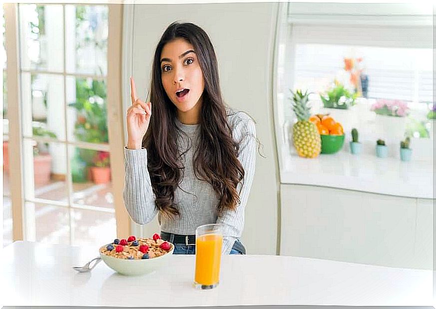 A woman with healthy food