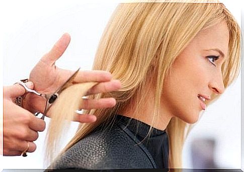 Woman getting hair cut