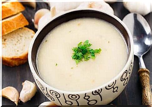 Garlic soup in bowl