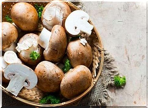 brown mushrooms in basket